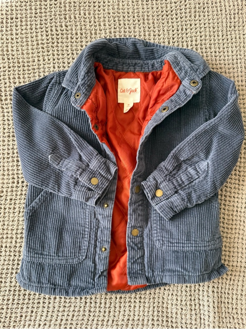 Cat & Jack 2T Navy Corduroy Jacket with Orange Quilted Lining